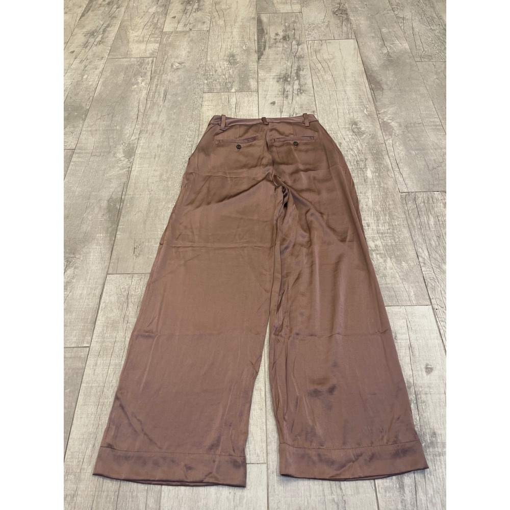 Madewell The Harlow Wide-Leg Pant Satin Pleated High Rise Brown CKP481060350 4 - Picture 11 of 12